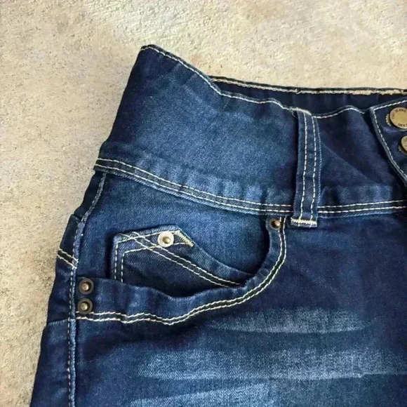 YMI Blue Jean Shorts with Rolled Cuffs and Distressed Look - Picture 3 of 7